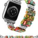 Moolia Natural Stone Bracelet Compatible with Apple Watch Band 38/40/41/42mm(Series 11/10) S: 5.4-5.6 Women, Handmade Elastic Beaded Western Strap for iWatch Series 11 10 9 8 7 6 5 4 3 2 1 SE1/2/3 Ultra1/2/3 (Colorful)