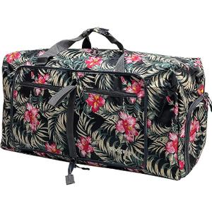 Woogwin Travel Duffel Bag Large Foldable Waterproof Overnight Bag for Beach Swim Bags Pool Sports Gym, Flower