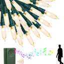 33ft 100 LED String Lights,Battery Christmas Music Light Waterproof,Motion Sensor Christmas Lights with 6 Modes for Indoor Outdoor Yard Patio Garden Xmas Tree Decor (Music Warm White)