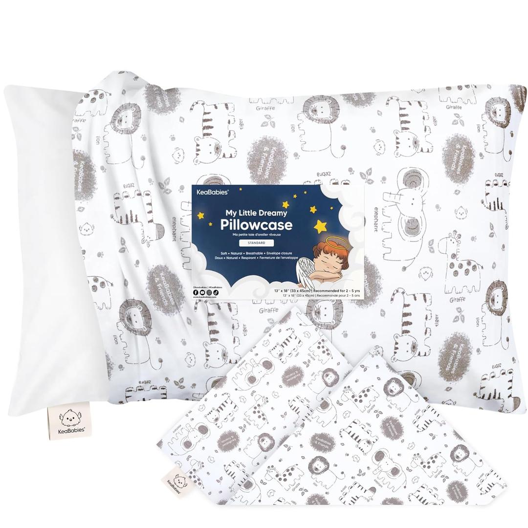 KeaBabies Toddler Pillowcase 13"x18" - Organic Cotton Toddler Pillowcase for Kids, Boys, Girls, Soft & Durable Cotton Cover for Miniature Sleepy Pillows, Cute Colors,Pillow Sold Separately(KeaSafari)