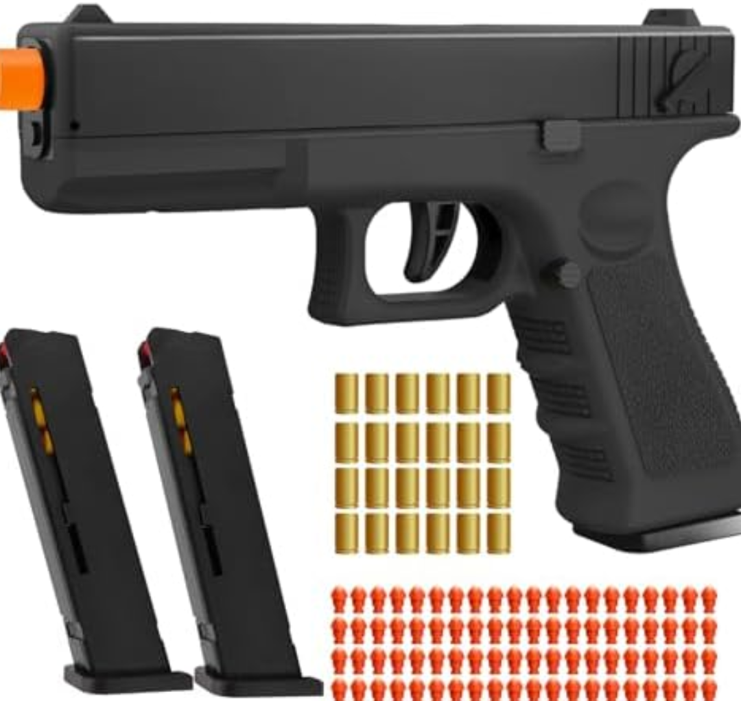 Soft Bullet Toy Gun with Shell Ejecting,Gun Fidget Toy with 100 Soft Bullets, 24 Shells and 2 Magazines,Education Toy Model,Christmas Birthday Gifts for Boys&Girls Kids Adults Age 8+(Black)