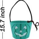 Light Up Teal Pumpkin Halloween Felt Trick or Treat Bucket, with Blue LED lights, Halloween Party Favors, Halloween Snacks, Goodie Bags for Kids, Novlety Gifts