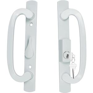 Keyed Sliding Patio Glass Door Handle Set Fits for Truth Legacy & Sash Controls P/N #2265, 45 Keyway w/o Mortise Lock, 3-15/16" Hole Centers, Non-Handed, White Diecast, B Position, Offset Handle