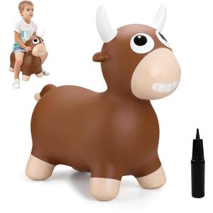 ZOOJOY Bouncy Animal Hopping Toys, Inflatable Brown Bouncy Hopper for Toddles, Outdoor Indoor Bouncing and Riding Bull Toys for Boys Girls, Birthday Gifts for 18 Months 2 3 4 5 6 Yrs w/Pump
