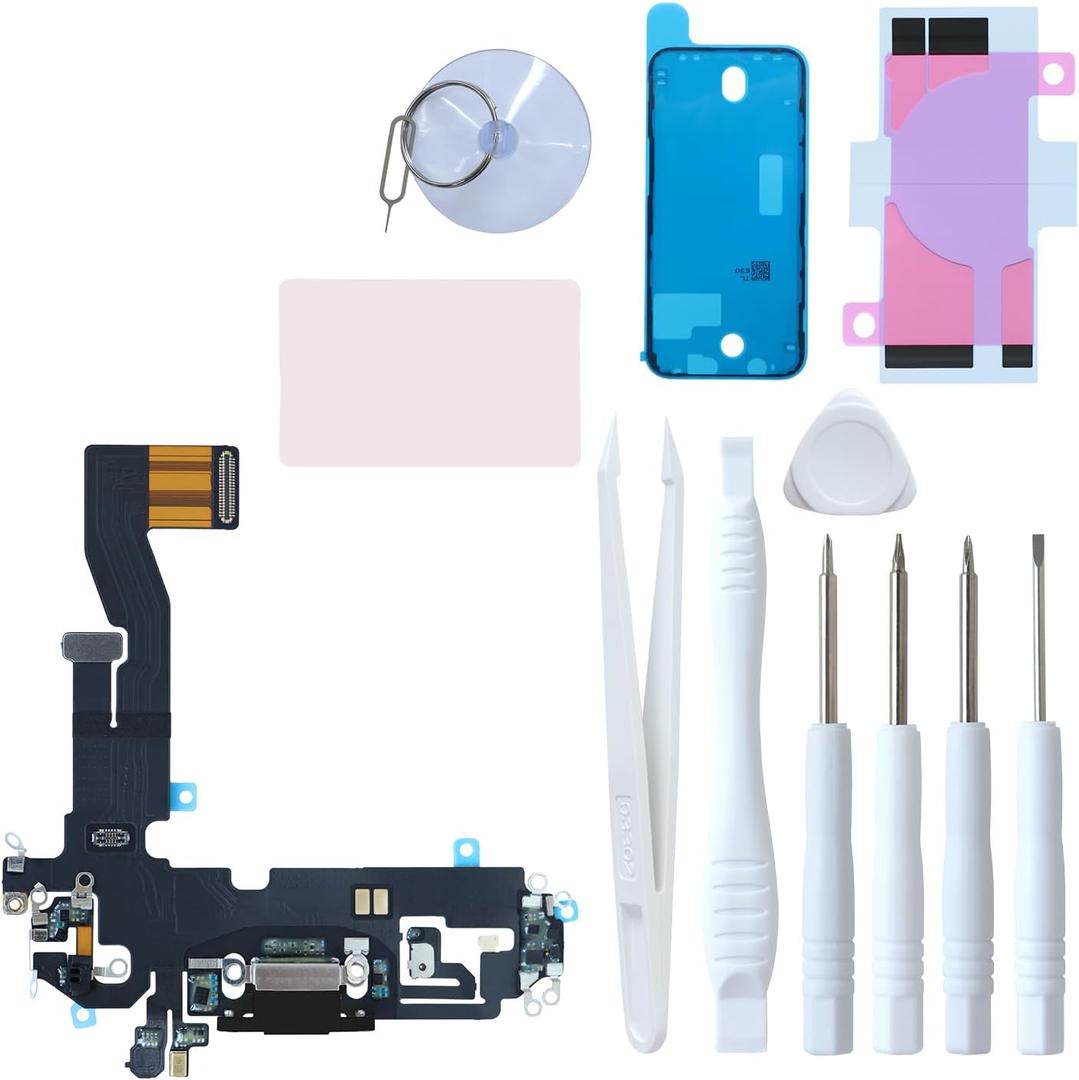 for iPhone 12 Charging Port Replacement, Dock Connector & Microphone Assembly with Repair Tools for iPhone 12 6.1 Inch All Carriers (Black)