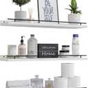 WOPITUES Floating Shelves 24 inch with Gold Metal Guardrail, Shelves for Wall Decor Set of 3, Wall Shelves for Bedroom, Bathroom, Kitchen, Living Room, Plants, Picture Frames, Art- Black and White