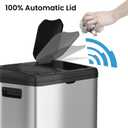 iTouchless 16 Gallon Stainless Steel Dual Compartment Sensor Kitchen Trash Can and Recycle Bin with Wheels – 60L Rectangular Garbage Can with Touchless Motion Sensor Lid & Removable Inner Buckets