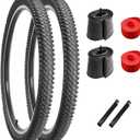 2-Pack 20/24/26 Inch Mountain Bike Tires, Off-Road Bicycle Replacement Folding MTB Tires Set, Schrader Valve Bike Tubes, Bicycle Tire Levers and Tire Liners (26x1.95-30TPI-Black)