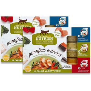 Rachael Ray Nutrish Purrfect Entrees Natural Wet Cat Food, Wild Caught Salmon, 2 Ounce Cup (Pack of 12), Grain Free Variety Pack Exp. 05/26/2026
