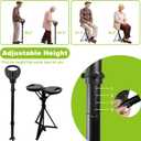 Folding Walking Cane with seat for Men & Women, 2-in-1 Adjustable Portable Cane Chair with Cushion for Seniors & Adults, Walking Stick with Seat with Carry Bag for Hiking Traveling