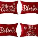 Happy Winter Merry Christmas Set of 4 Snowflake Blessed Believe Let It Snow Decorative Lumbar Throw Pillow Cover12X20 inches