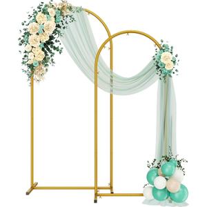 Metal Arch Backdrop Stand 2 Set (6FT/5FT), Gold Wedding Arch Frame, Balloon Arch Stand for Wedding, Baby Shower, Birthday, Ceremony, Party Decor
