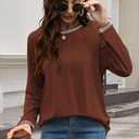 Long Sleeve Shirts for Women Fall Business Casual Blouses Crewneck Pleated Work Tunic Tops 2025 (M)