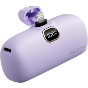 Kuulaa Portable Charger with Built-in Lightning Cable 5000mAh Small iPhone Fast Charging Mini Portable Phone Charger for iPhone 14/13/13 Pro/12/12 Pro/11/XR/XS/X/8/7/6, Purple