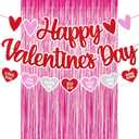 Happy Valentines Day Decorations Happy Valentine's Day Banner Glitter Pink Red Heart Shape Garland Pink Foil Curtains Be My Valentine Theme Party Supplies