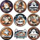 Fotasmua 8 PCS Halloween Diamond Art Coasters Kits, Round Full Drill Halloween Pumpkin Ghost Diamond Painting Coasters Set with Holder, DIY Diamond Dot by Number Coaster Art and Craft for Home Decor