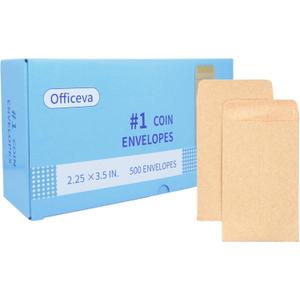 #1 500 Pcs Small Coin Envelopes 2.25" x 3.5" with Gummed Flap, Brown Kraft Mini Envelopes for Storing Seeds, Keys, Stamps, Tips and Small Items