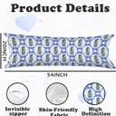 Blue Chinoiserie Christmas 20x54 Body Pillow Cover with Zipper,Grandmillennial Christmas Decor,Coquette Preppy Blue Bow Xmas Striped Decorative Long Hug Pillow Cases for Bed Couch