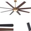 WINGBO 72" Ceiling Fan with Light and Remote Control, 6 Speed Reversible DC Motor, Dimmable LED Light, for Home and Commercial Use, Living Room/Shop/Warehouse Gold Black/Walnut