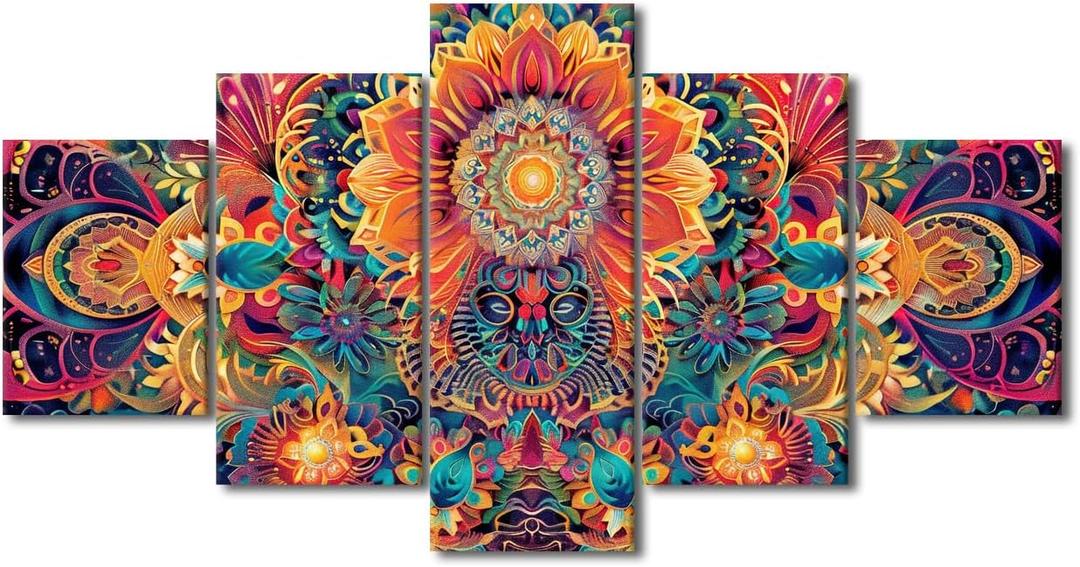 5 x Wall Decor for Bedroom Mandala Art Prints 5 Piece Wall Art Framed Art Wall Decor Artwork for Walls Mandala Wall Decor Family Wall Decor Modern Home Decor Canvas Art Wall Hanging, 60"x32"