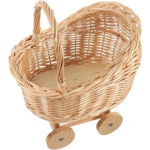 DECHOUS Stroller Shaped Woven Flower Basket with Handle for Decorative Rattan Floral Basket for Weddings Floral Present