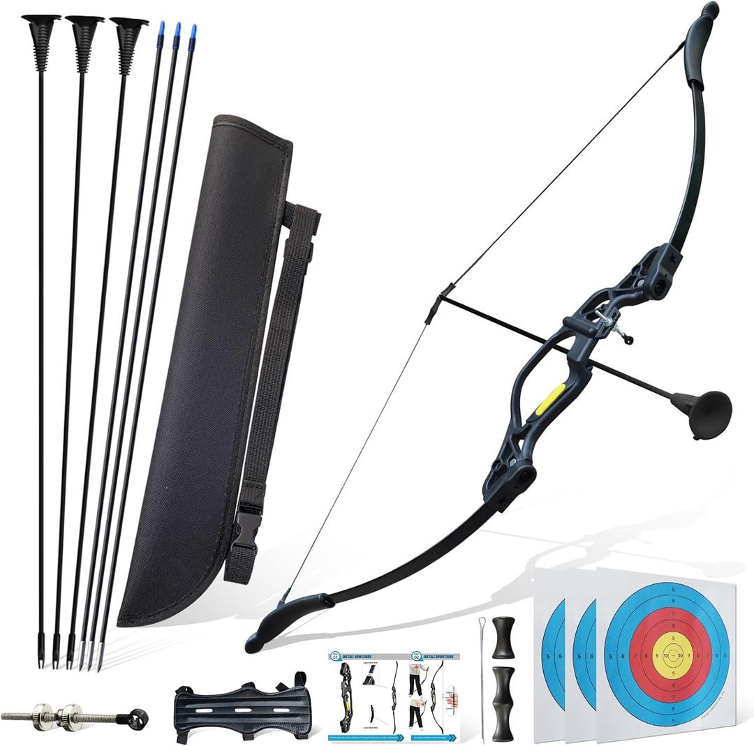 Bow and Arrow Set for Adults Beginners,18lbs Archery Set Recurve Bow Right Hand,Upgraded Archery Bows with 6 Arrows Target Practice (black)