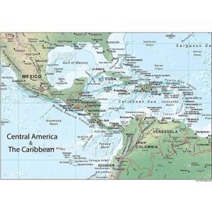 Central America and the Caribbean Poster Map - 24 x 17 inches  Paper Laminated