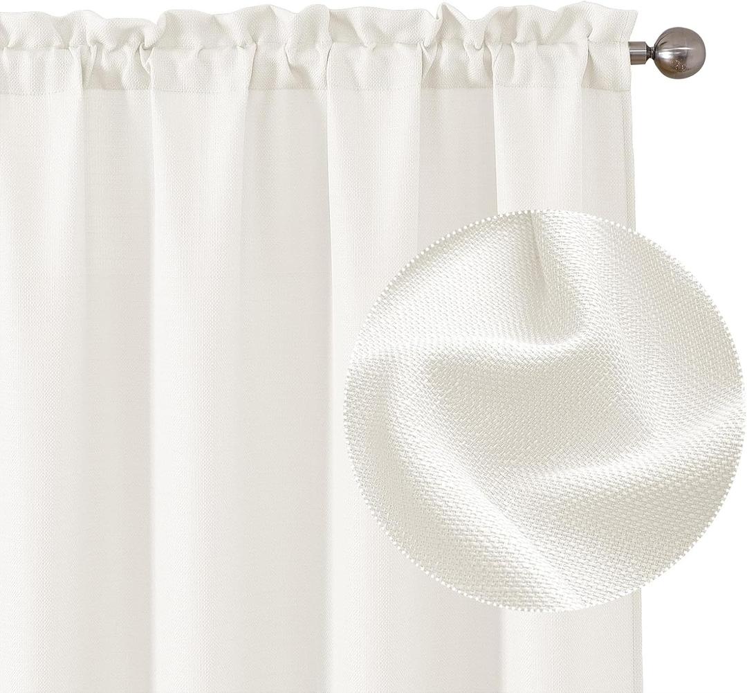 Chyhomenyc Light Filtering Curtains 72 Inch Length 2 Panels Set, Faux Linen Textured Soft Airy Privacy Yellowish Farmhouse Curtain Drapes for Living Room, Each 40Wx72L Inches, Creamprev, Ivory