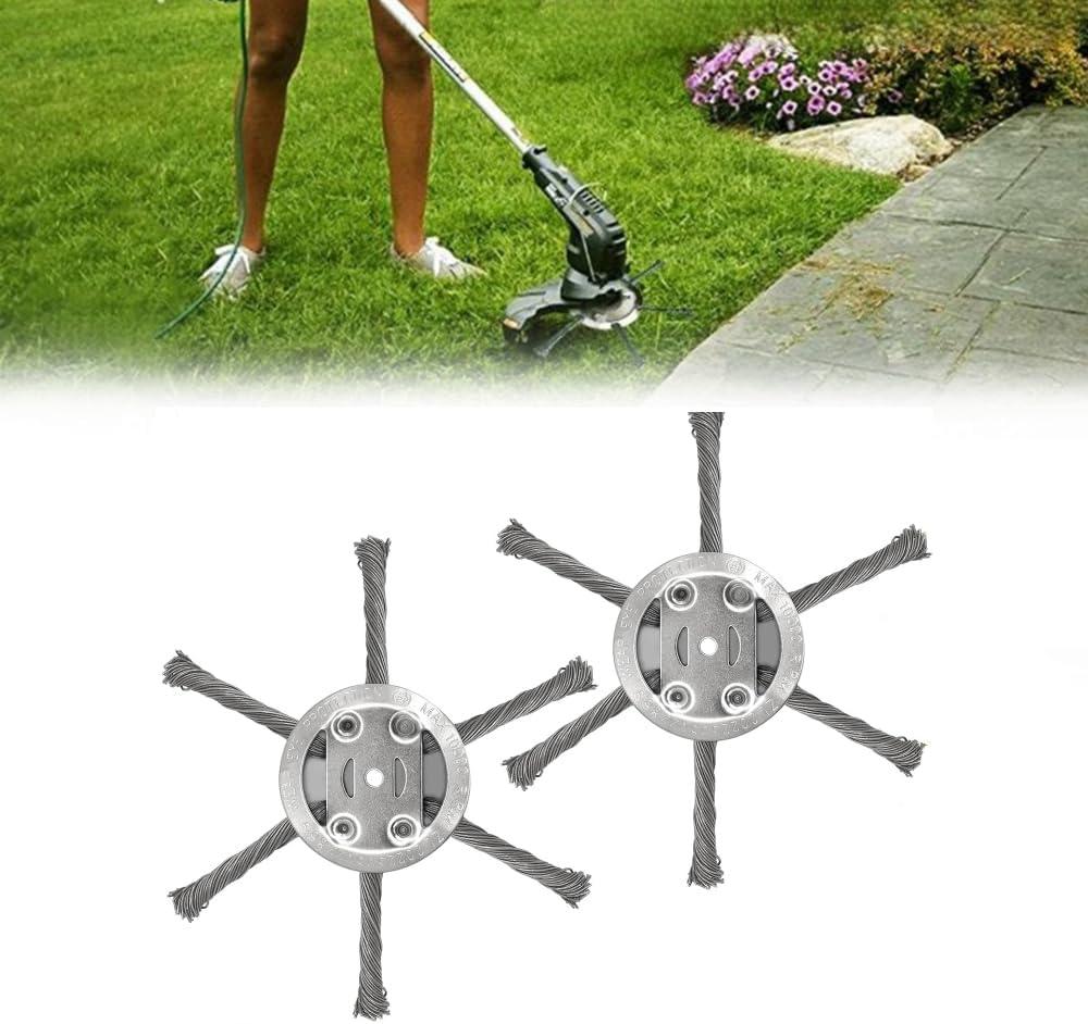 2Pcs Steel Wire Grass Trimmer Head, 6 Inches Universal Wire Weed Trimmer Head, Wire Rotary Brush Weed Cutter, Unbreakable Weed Remover Tool, Compatible with Most Lawn Mower (6 Blades)