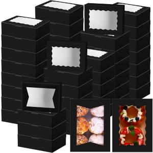 TaoBary 100 Pcs 8 Inch Bakery Boxes 8 x 6 x 2.5 Inch Cookie Pastry Boxes with 2 Style Window for Cookie Treat Chocolate Strawberries Cupcakes Candy Muffins(Black)