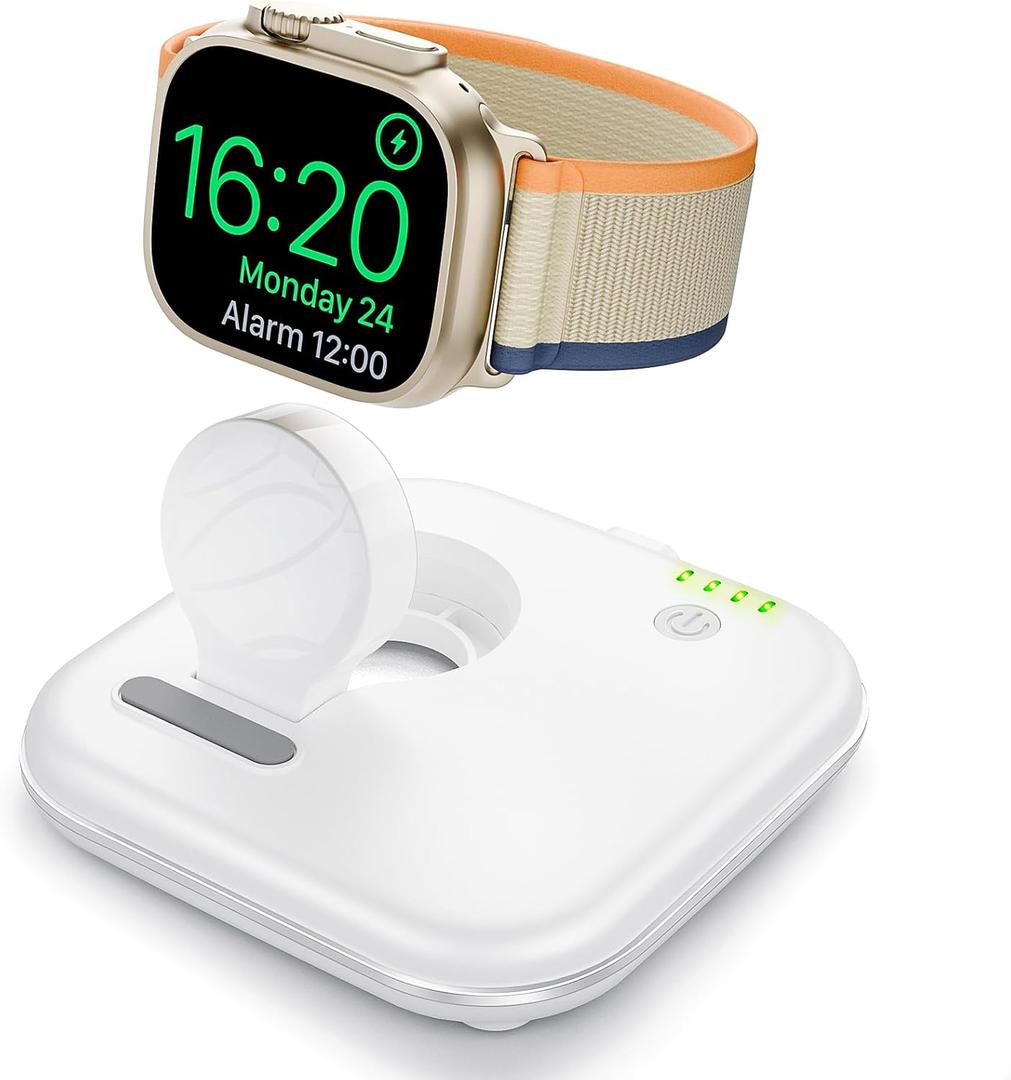 Portable for Apple Watch Charger 2000mAh - Foldable Magnetic Power Bank for Series 2-10/SE/Ultra1/2, Emergency Backup Charger with Type-C Travel Cable