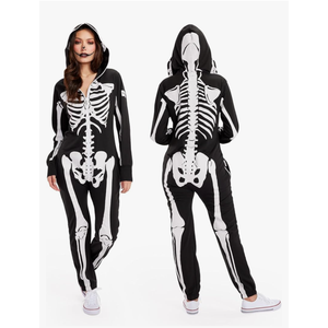 Tipsy Elves Halloween Skeleton Costume for Women - Comfy Easy Adult Onesie Jumpsuit - Front and Back Print with Zip Up Mask, Large 