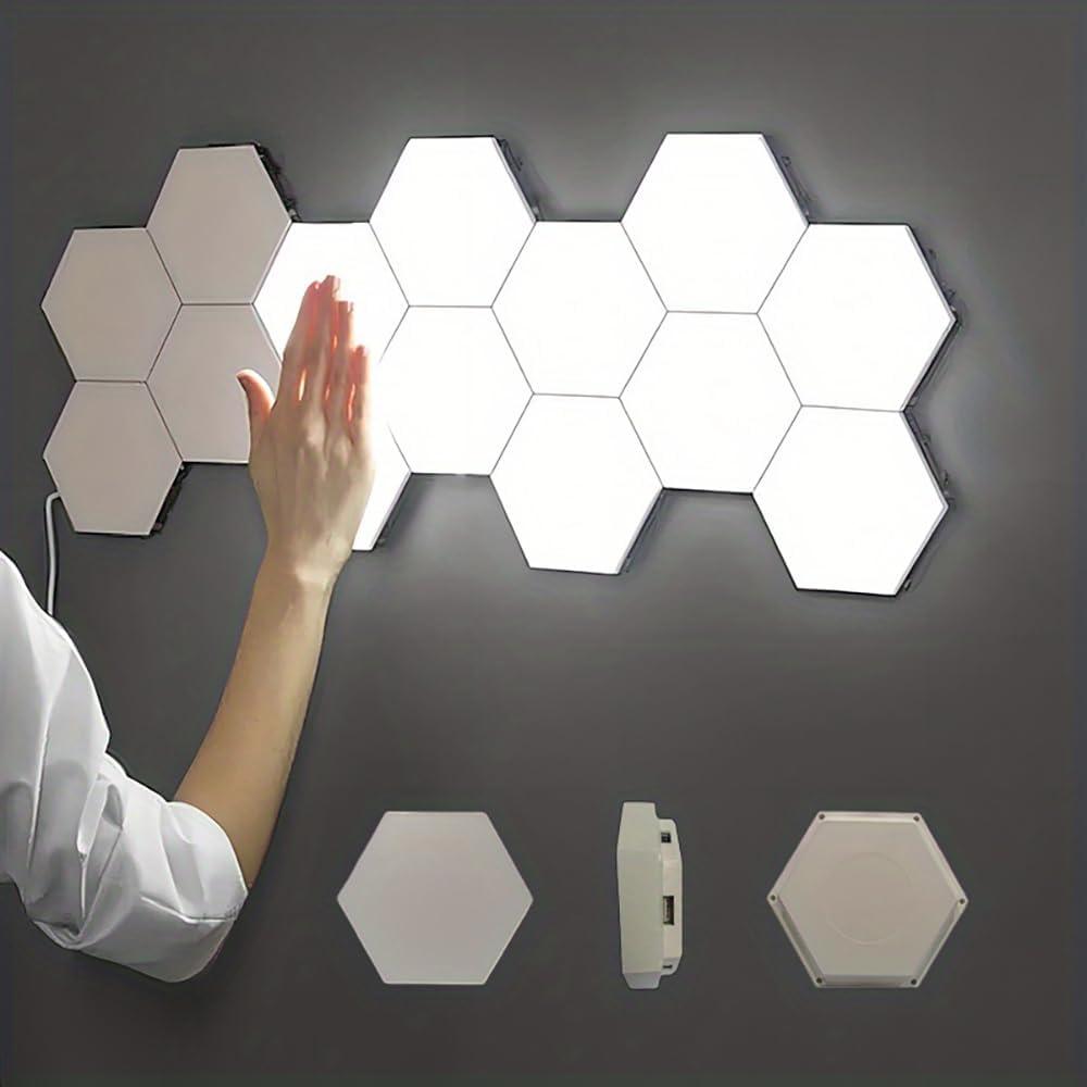 Hexagon Lights, Minimalist White Touch Night Light, Center Touch-Sensitive Wall Panels, Hex Light with USB-Power for Autism, Game Room Decor, Party (6) (3.92 inches)