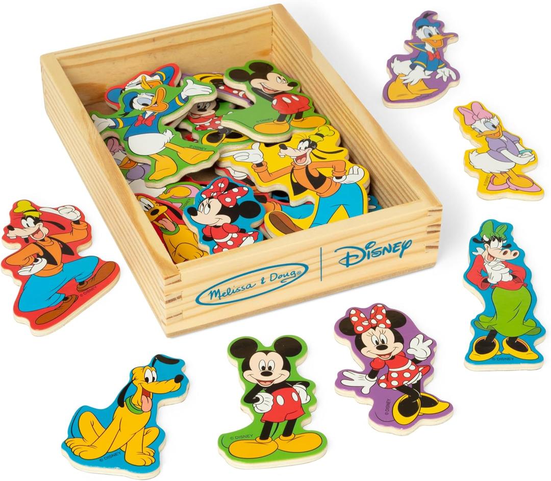 Melissa & Doug Disney Mickey Mouse Wooden Character Magnets (20 pcs) Toys for Disney Fans, Mickey Mouse Fridge Magnets, Pretend Play & Toddler Toys for Kids Ages 2+