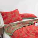 100% Cotton Muslin Blanket Jacquard Red Paisley Quilt, Super Soft 3 Layers Gauzy Breathable Reversible Lightweight Bed Cover Bedspread Coverlet for All Seasons, King(98"x94"), No Pillow Sham