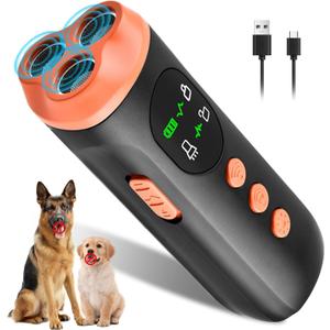 Lamido Ultrasonic Dog Bark Deterrent Devices with HD Display, 3 Emitters Anti Barking Device for Dogs, 35 FT Range, 2500 mAh Rechargeable Dog Training Tool for Indoors Outdoors Use