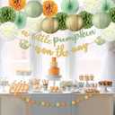 Pumpkin Fall Thanksgiving Baby Shower Decoration 15 Pcs a Little Pumpkin is on The Way Banner Tissue Pom Poms Paper Lantern Fan for Birthday Baby Shower Gender Reveal Party Decor(Green)