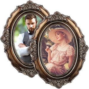 AceOrbit 2 Pack 6x8 Oval Picture Frames Gold Vintage Antique Photo Frames for Wall Mount Tabletop Display Home Decor Gallery Art with Poster Photo