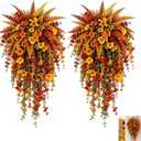 2Pcs Artificial Fall Harvest Hanging Basket,UV Resistant Faux Autumn Floral