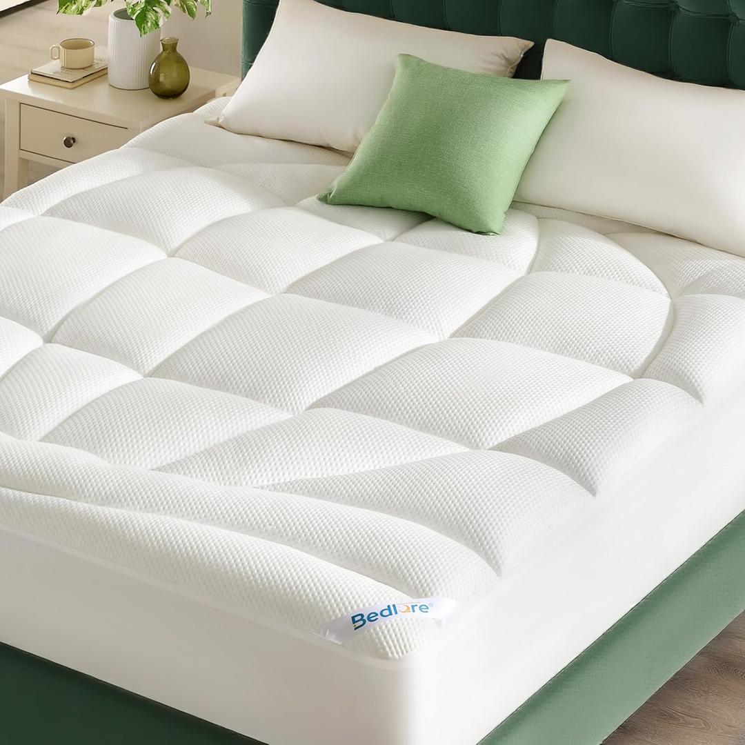 BEDLORE King Mattress Topper, Thick Tencel Blend Pillow Top Mattress Pad, Soft and Breathable Mattress Cover for Back Pain Relief, Deep Pocket Design Fits 618 Inches Mattresses(White)