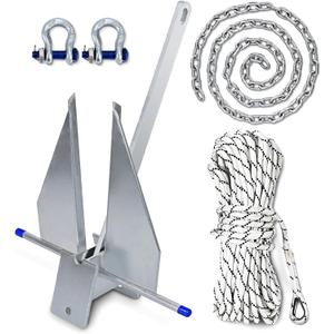 Heavy Duty Boat Anchor Kit, 5/8/10/13/18/25 lb Galvanized Danforth Anchor with Anchor Chain, Shakles and Boat Anchor Rope, Fluke Anchor Kit for Boats Pontoon, Deck, Fishing, and Sail (8 lb(Fits 12-22 FT Boats))