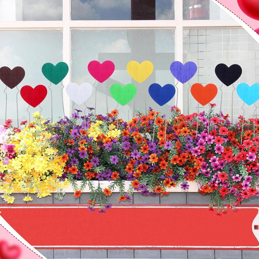 12 Pcs Valentine's Day Heart Stakes Rustic Heart Decorative Garden Yard Stakes Valentines Plant Yard Signs for Valentine's Day Indoor Outdoor Patio Plant Pot Pathway Lawn Decoration