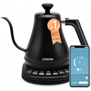 COSORI Electric Gooseneck Kettle Smart Bluetooth with Variable Temperature Control, Pour Over Coffee & Tea Maker, 100% Stainless Steel, Quick Heating, Matte Black (0.8 Quarts)