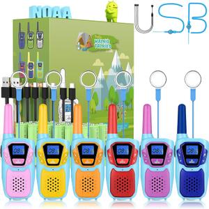 Walkie Talkies for Kids Long Range Walkie-Talkie for Adults Rechargeable 6 Pack with Lanyard NOAA USB, Family Pink 2 Way Radio Toys for 3-12 Year Old Boys Girls Toddlers Camping Skiing (Blue Red Orange Yellow Purple Pink)