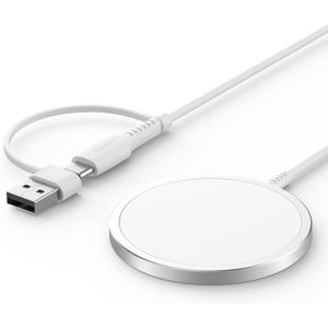 JSAUX Charger for iPhone 17 Magsafe Wireless Charging, Compatible with iPhone 17 Air Pro Max/16/15/14/13/12 Series, Magnetic Mag Safe Charging Pad, Aluminum Alloy, USB & USB C Dual Ports - Silver