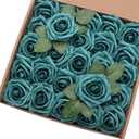 Artificial Flowers 50PCS Real Looking Dark Teal Roses Fake Roses with Stem for DIY Wedding Bouquets Centerpieces Party Baby Shower Home Decorations