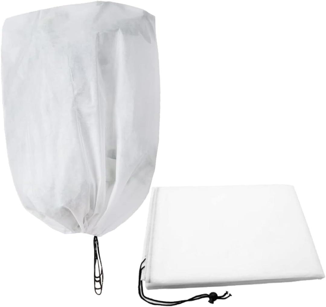 2pcs Plant Freeze Cover Drawstring Frost Bags for Plants Non-Woven Fabric Protective Covers for Outdoor Use