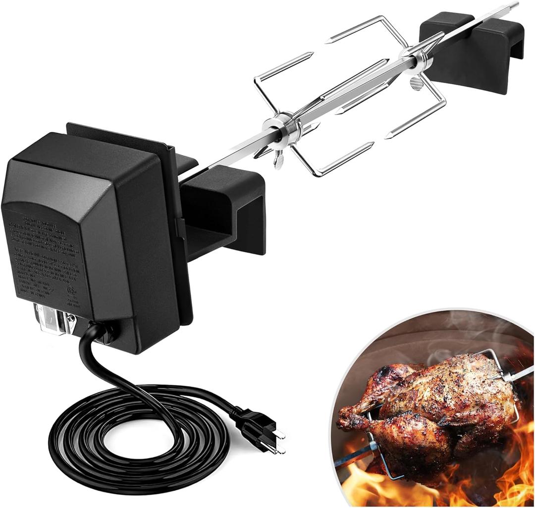 Rotisserie Accessory Attachment for Kamado Joe Rotisserie, Rotisserie Kit for Classic Joe Grills and Large Big Green Egg with Stainless Steel Spit, and Other 18-inch Round Charcoal Grills