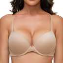 Deyllo Women's Push Up Bra Padded Underwire T-Shirt Smooth Plunge Deep V Lift Up Add One Cup