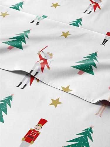 Cal King Christmas Nutcracker Ballet Sheet Set - Holiday Xmas Pattern Bedding Set - Deep Pockets - Snug Fit - 2 Piece - Wrinkle Free - Cozy Festive Winter Holiday Sheets for Women, Men, Kids & Teens, (No Pillowcase)